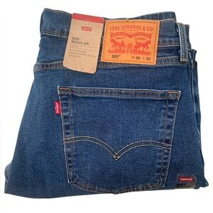 Levi's 505 Regular Fit Men's Jeans Dark Wash 36 x 32 Red Tab Straight Leg NWT